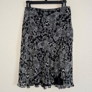 Chaps Womens 8 Black Paisley Flowy Fairy Grunge Whimsical‎ Indie Midi Skirt